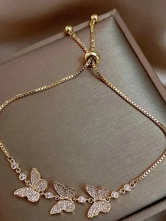 Gold Butterfly CZ Adjustable Bracelet - Women Jewelry - Picture 3 of 6